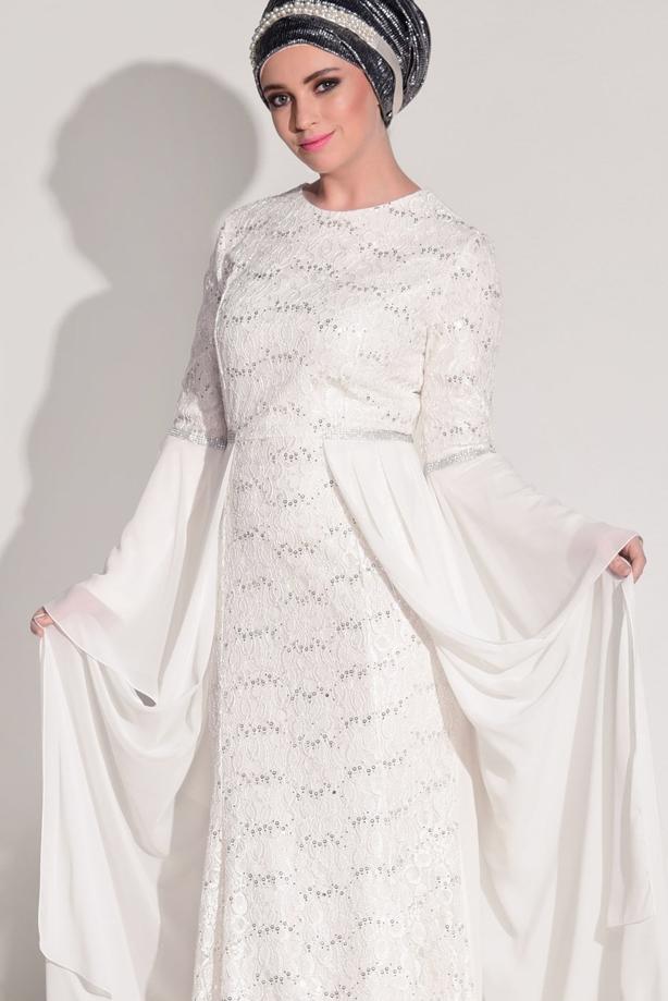 Vêtements hijab  LACE CHIFFON DETAIL EVENING DRESS 92625  - TRENDTESETTÜR