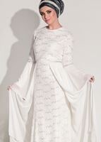 Hijab clothing CREAM LACE CHIFFON DETAIL EVENING DRESS 92625 