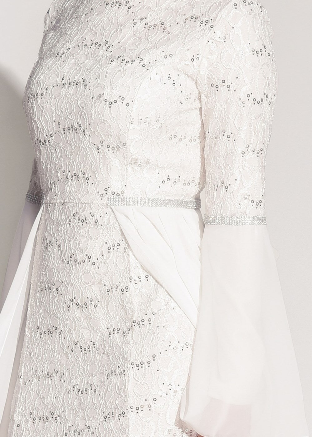 Hijab clothing CREAM LACE CHIFFON DETAIL EVENING DRESS 92625 