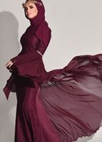 Tesettür giyim BORDO DANTEL ŞİFON DETAYLI ABİYE ELBİSE 92625