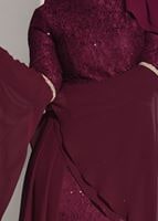 Tesettür giyim BORDO DANTEL ŞİFON DETAYLI ABİYE ELBİSE 92625