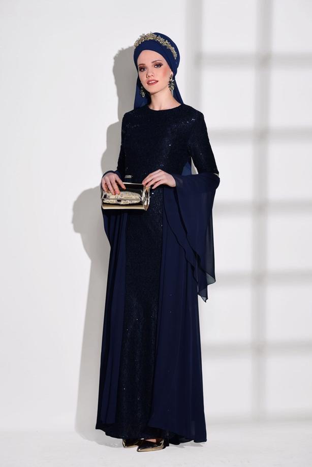 Vêtements hijab  LACE CHIFFON DETAIL EVENING DRESS 92625  - TRENDTESETTÜR