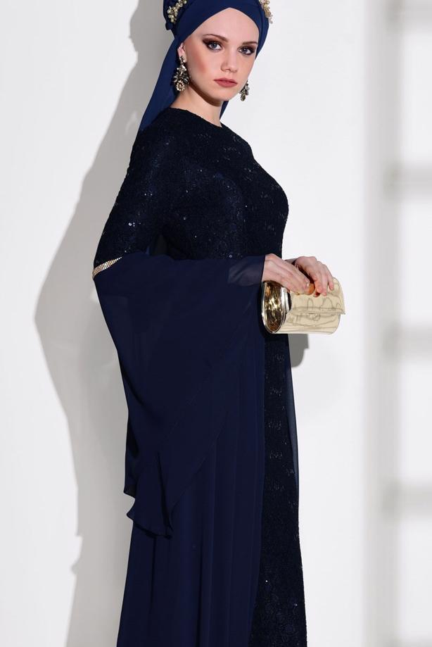 Vêtements hijab  LACE CHIFFON DETAIL EVENING DRESS 92625  - TRENDTESETTÜR