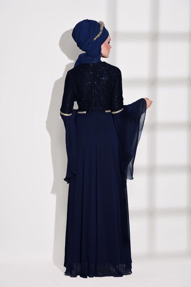 Vêtements hijab  LACE CHIFFON DETAIL EVENING DRESS 92625  - TRENDTESETTÜR