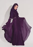 Tesettür giyim MÜRDÜM DANTEL ŞİFON DETAYLI ABİYE ELBİSE 92625