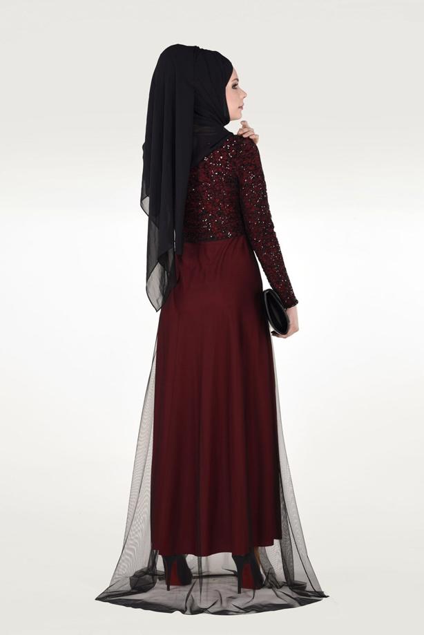 Vêtements hijab  SEQUIN EMBROIDERED EVENING DRESS 0072  - TRENDTESETTÜR