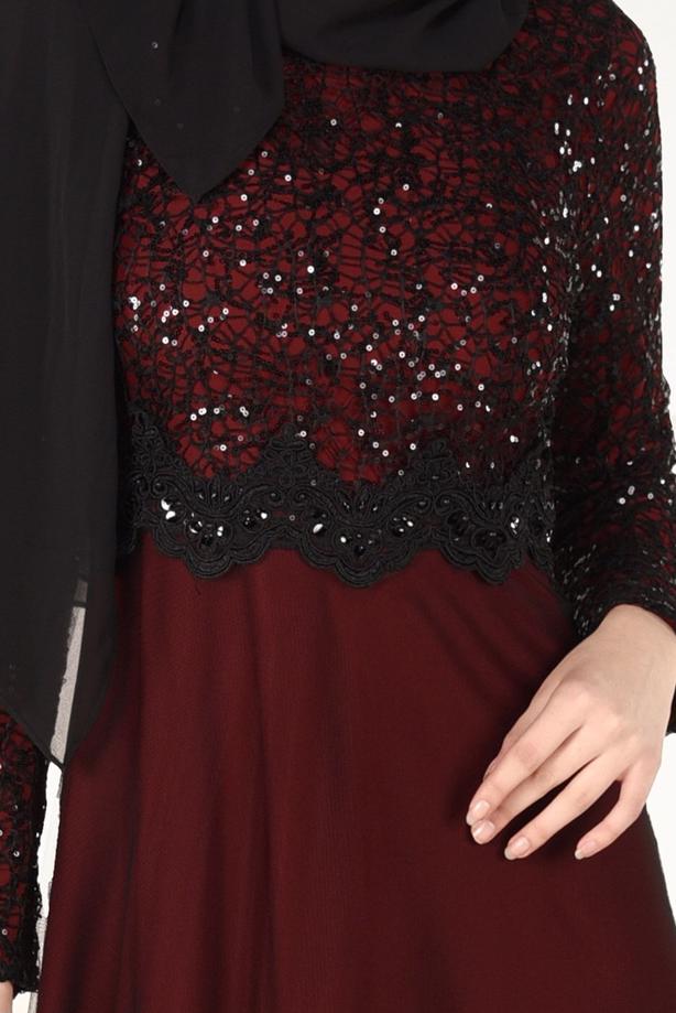 Vêtements hijab  SEQUIN EMBROIDERED EVENING DRESS 0072  - TRENDTESETTÜR