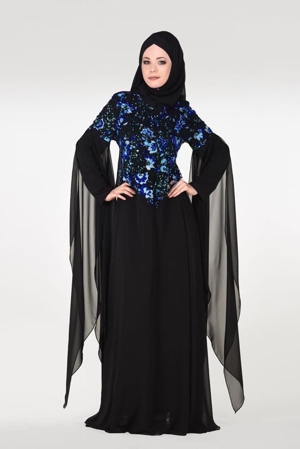 Vêtements hijab  EMBROIDERED BATWING SLEEVE EVENING DRESS 0491  - TRENDTESETTÜR