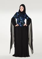 Vêtements hijab NOIR ROBE DE SOIRÉE BRODÉE MANCHES BATWING 0491