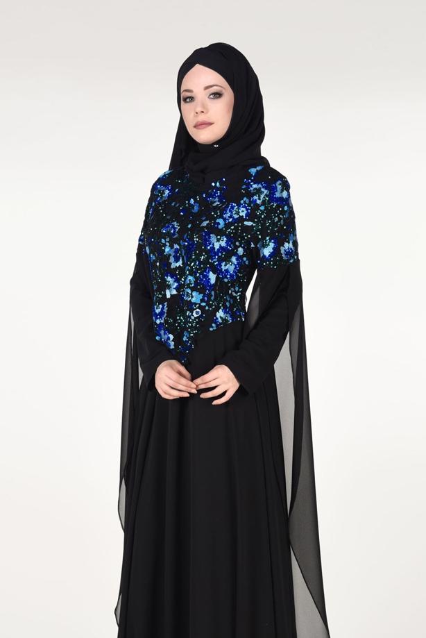 Vêtements hijab  EMBROIDERED BATWING SLEEVE EVENING DRESS 0491  - TRENDTESETTÜR