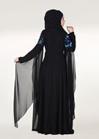 Vêtements hijab NOIR ROBE DE SOIRÉE BRODÉE MANCHES BATWING 0491