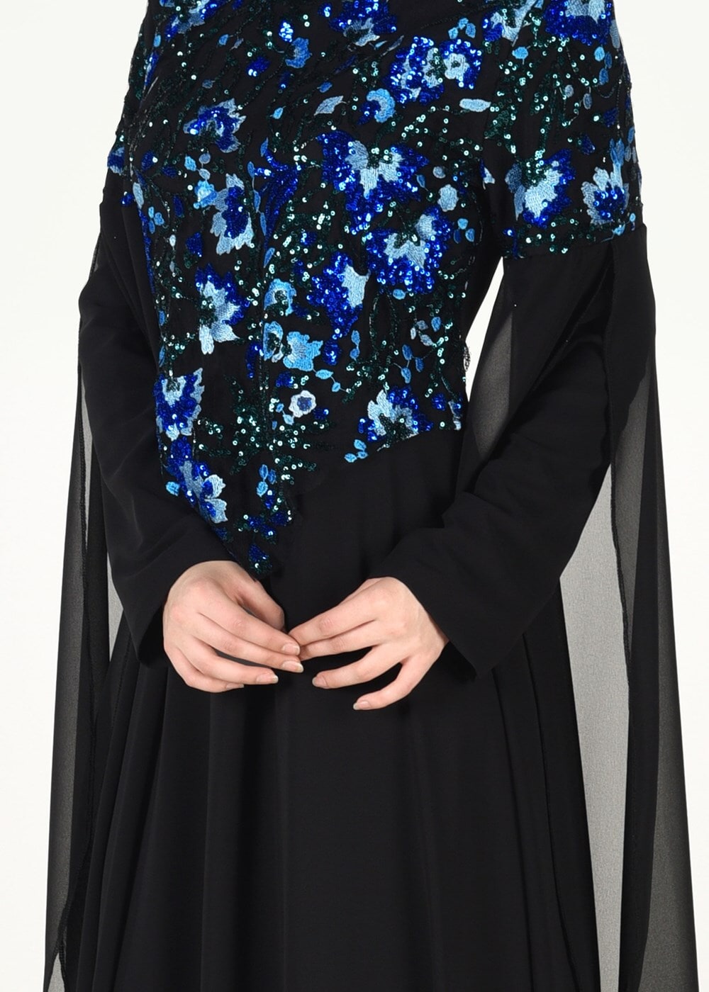 Vêtements hijab NOIR ROBE DE SOIRÉE BRODÉE MANCHES BATWING 0491