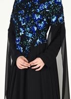 Vêtements hijab NOIR ROBE DE SOIRÉE BRODÉE MANCHES BATWING 0491