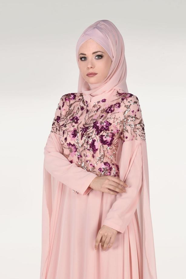 Vêtements hijab  EMBROIDERED BATWING SLEEVE EVENING DRESS 0491  - TRENDTESETTÜR