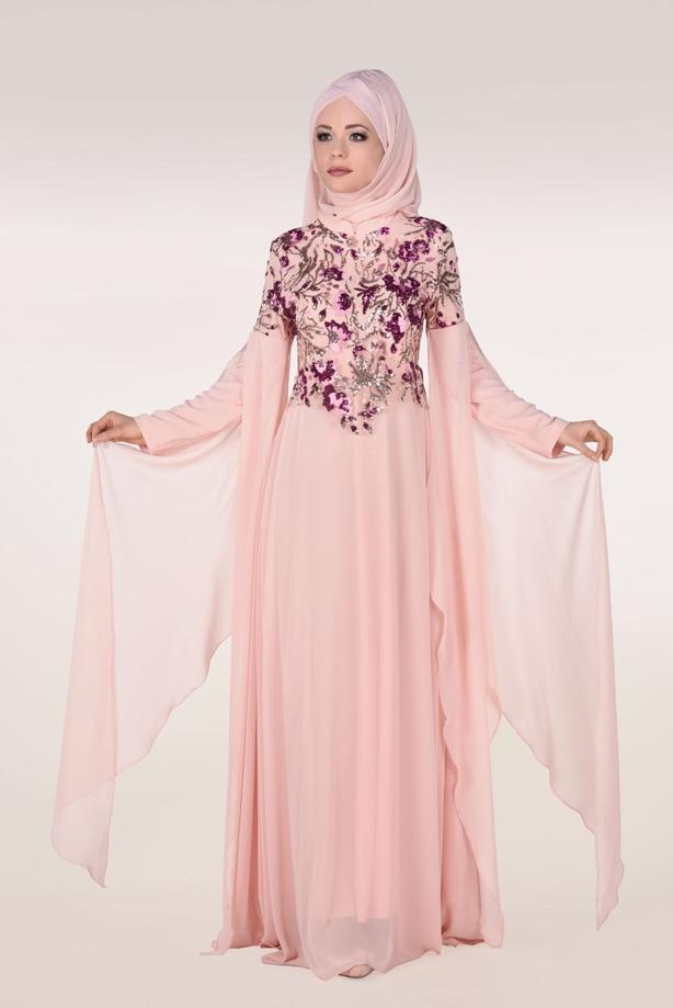 Vêtements hijab  EMBROIDERED BATWING SLEEVE EVENING DRESS 0491  - TRENDTESETTÜR