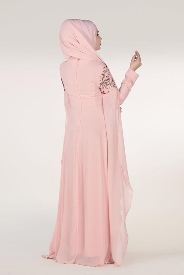 Vêtements hijab  EMBROIDERED BATWING SLEEVE EVENING DRESS 0491  - TRENDTESETTÜR