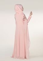 Hijab clothing POWDER EMBROIDERED BATWING SLEEVE EVENING DRESS 0491 