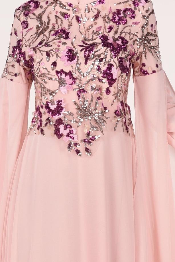 Vêtements hijab  EMBROIDERED BATWING SLEEVE EVENING DRESS 0491  - TRENDTESETTÜR