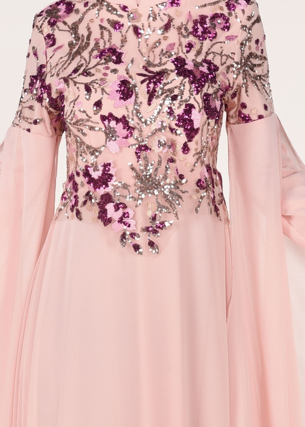 Hijab clothing POWDER EMBROIDERED BATWING SLEEVE EVENING DRESS 0491 