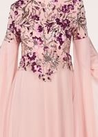 Hijab clothing POWDER EMBROIDERED BATWING SLEEVE EVENING DRESS 0491 