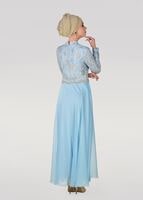 Tesettür giyim MAVİ HAKİM YAKA DÜĞME DETAYLI ABİYE ELBİSE 0697