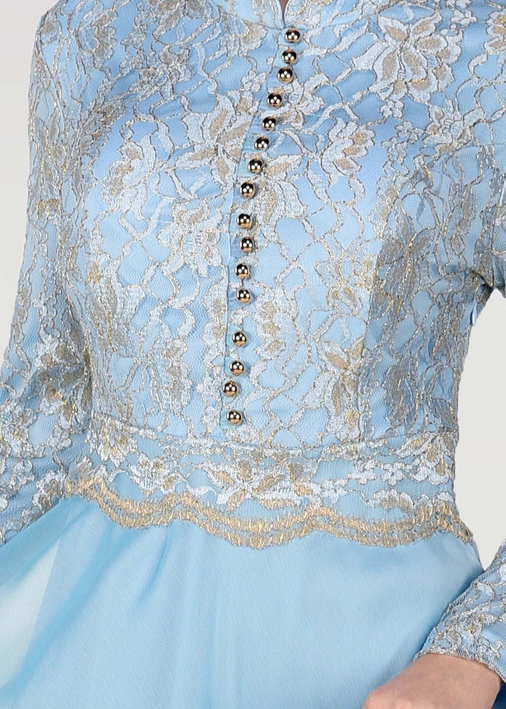 Tesettür giyim MAVİ HAKİM YAKA DÜĞME DETAYLI ABİYE ELBİSE 0697