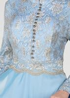 Tesettür giyim MAVİ HAKİM YAKA DÜĞME DETAYLI ABİYE ELBİSE 0697