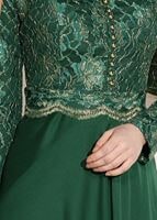 Tesettür giyim YEŞİL HAKİM YAKA DÜĞME DETAYLI ABİYE ELBİSE 0697