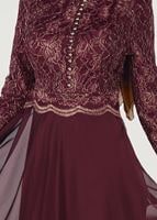 Tesettür giyim BORDO HAKİM YAKA DÜĞME DETAYLI ABİYE ELBİSE 0697
