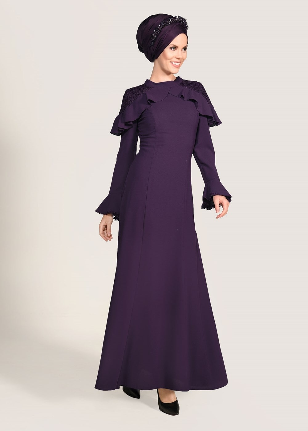 Vêtements hijab POURPRE ROBE DE SOIRÉE DÉTAIL GUIPURE 1072