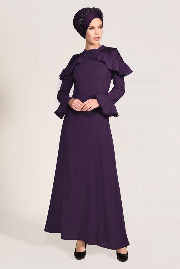 Vêtements hijab  GUIPURE DETAIL EVENING DRESS 1072 - TRENDTESETTÜR