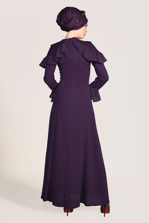 Vêtements hijab  GUIPURE DETAIL EVENING DRESS 1072 - TRENDTESETTÜR