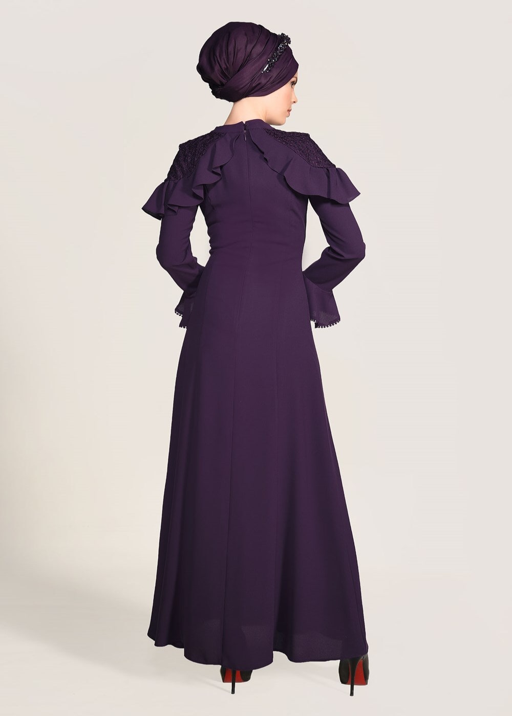 Vêtements hijab POURPRE ROBE DE SOIRÉE DÉTAIL GUIPURE 1072