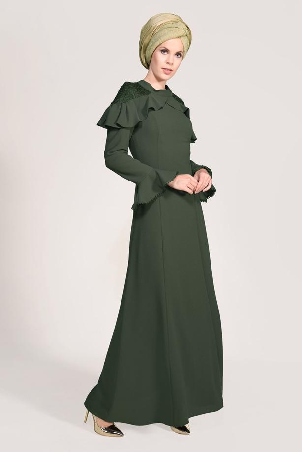 Vêtements hijab  GUIPURE DETAIL EVENING DRESS 1072 - TRENDTESETTÜR