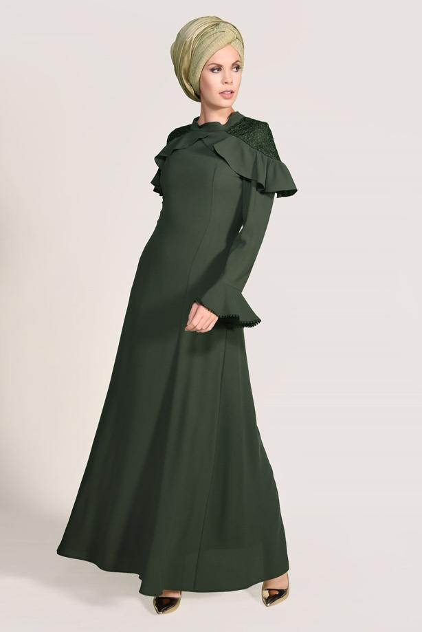 Vêtements hijab  GUIPURE DETAIL EVENING DRESS 1072 - TRENDTESETTÜR