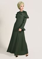 Hijab clothing KHAKI GUIPURE DETAIL EVENING DRESS 1072