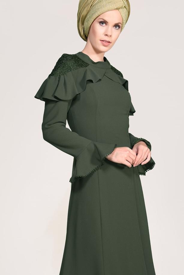 Vêtements hijab  GUIPURE DETAIL EVENING DRESS 1072 - TRENDTESETTÜR