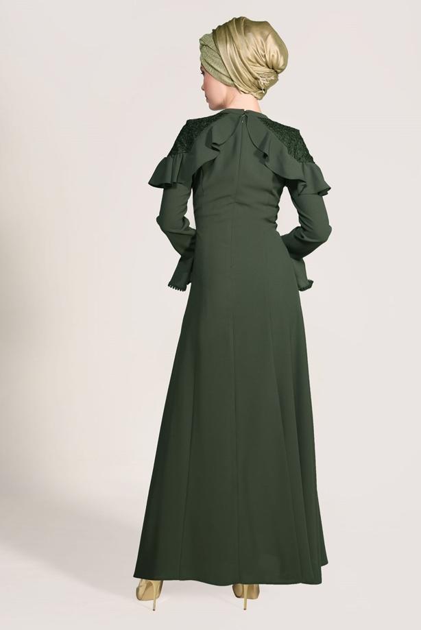 Vêtements hijab  GUIPURE DETAIL EVENING DRESS 1072 - TRENDTESETTÜR