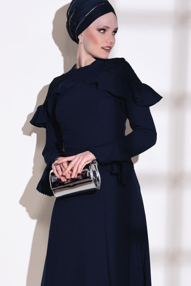 Vêtements hijab  GUIPURE DETAIL EVENING DRESS 1072 - TRENDTESETTÜR