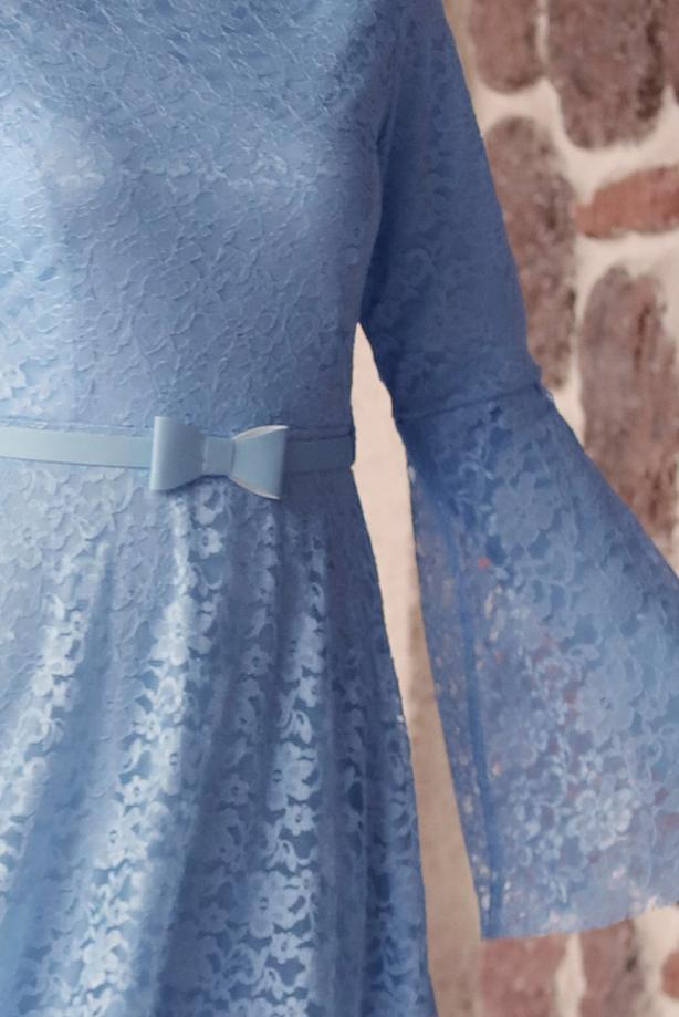 Tesettür giyim  GENİŞ KOL DANTELLİ ABİYE ELBİSE T 1410 - TRENDTESETTÜR