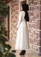 Tesettür giyim KREM GÜPÜRLÜ KEMER DETAYLI ABİYE ELBİSE 1613