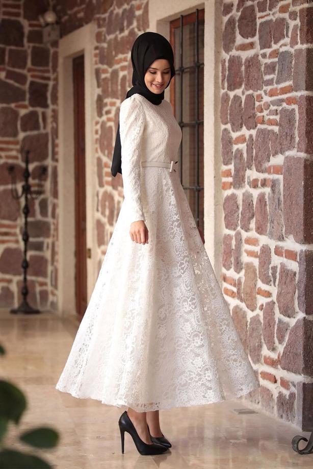 Tesettür giyim  GÜPÜRLÜ KEMER DETAYLI ABİYE ELBİSE 1613 - TRENDTESETTÜR