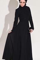 Tesettür giyim SİYAH PUL VE İNCİ İŞLEMELİ ABİYE ELBİSE 1808 