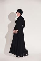 Tesettür giyim SİYAH PUL VE İNCİ İŞLEMELİ ABİYE ELBİSE 1808 