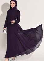 Tesettür giyim MOR PUL VE İNCİ İŞLEMELİ ABİYE ELBİSE 1808 
