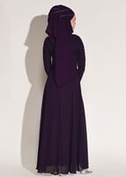 Tesettür giyim MOR PUL VE İNCİ İŞLEMELİ ABİYE ELBİSE 1808 