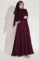 Tesettür giyim BORDO PUL VE İNCİ İŞLEMELİ ABİYE ELBİSE 1808 