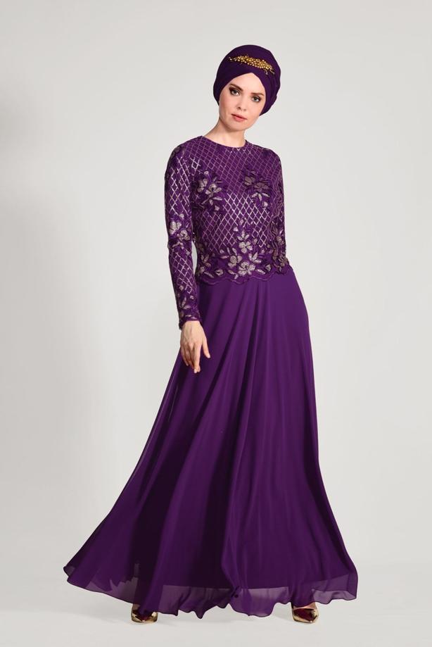 Vêtements hijab  SEQUIN EMBROIDERED EVENING DRESS 2131  - TRENDTESETTÜR