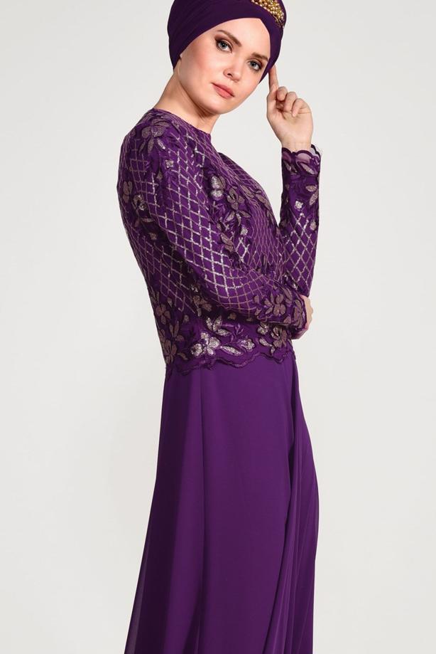Vêtements hijab  SEQUIN EMBROIDERED EVENING DRESS 2131  - TRENDTESETTÜR