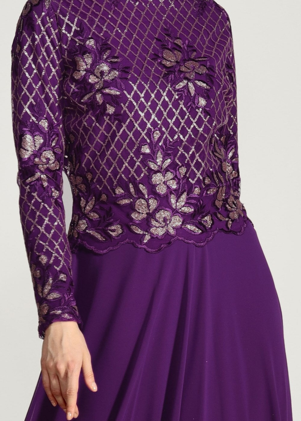 Vêtements hijab POURPRE ROBE DE SOIRÉE BRODÉE À PAILLETTES 2131